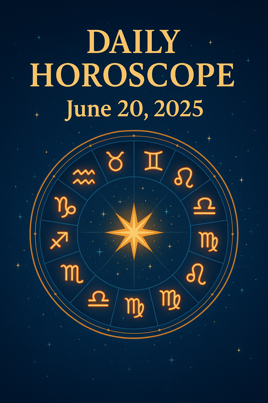Digital horoscope illustration showing zodiac signs and planetary alignments for June 20, 2025